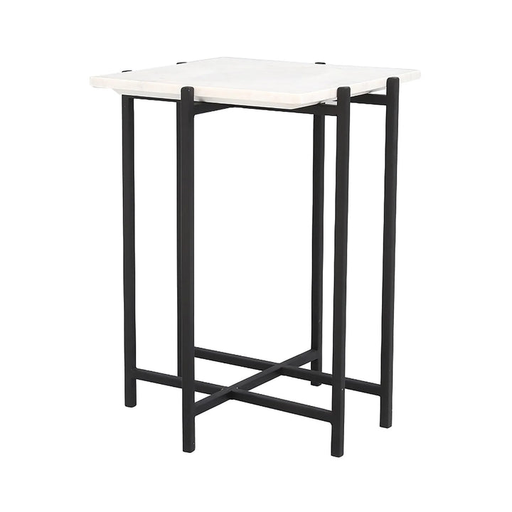 Lh Imports Function Side Table White Marble/Black Base