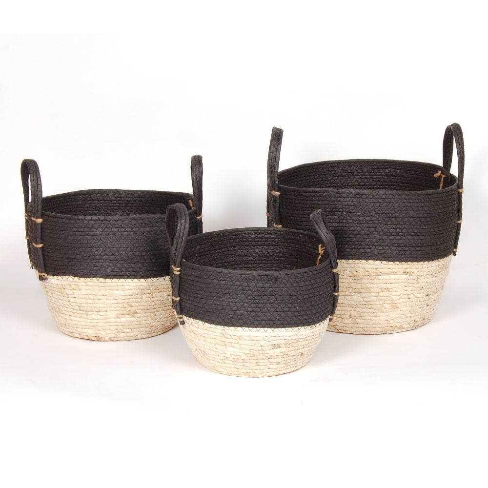 BLACK/NATURAL STRAW BASKET MEDIUM