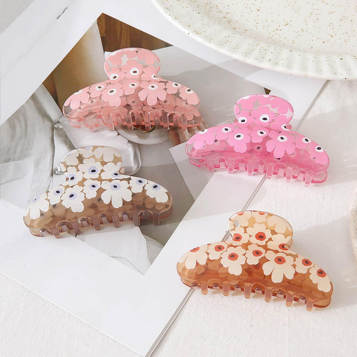 Flower Printed Smoked Claw Hair Clip Fuschia