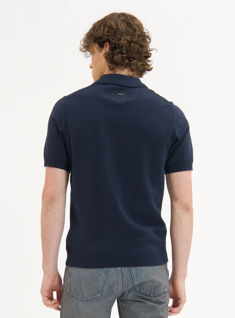 ELIO - COTTON POLO BUTTONED WITH FRONT TEXTURE "NAVY"