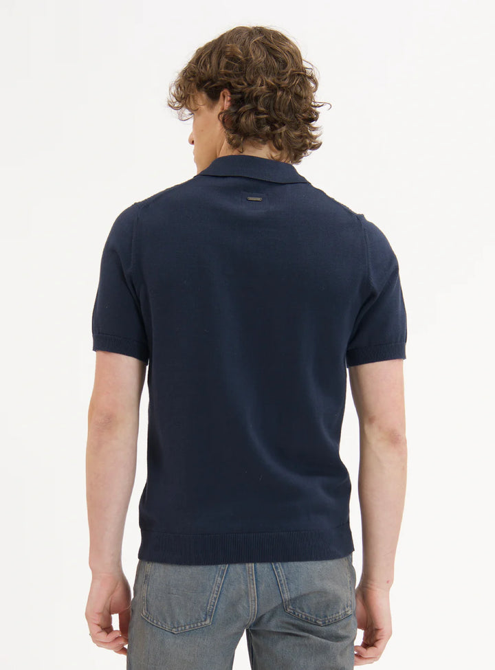 ELIO - COTTON POLO BUTTONED WITH FRONT TEXTURE "NAVY"