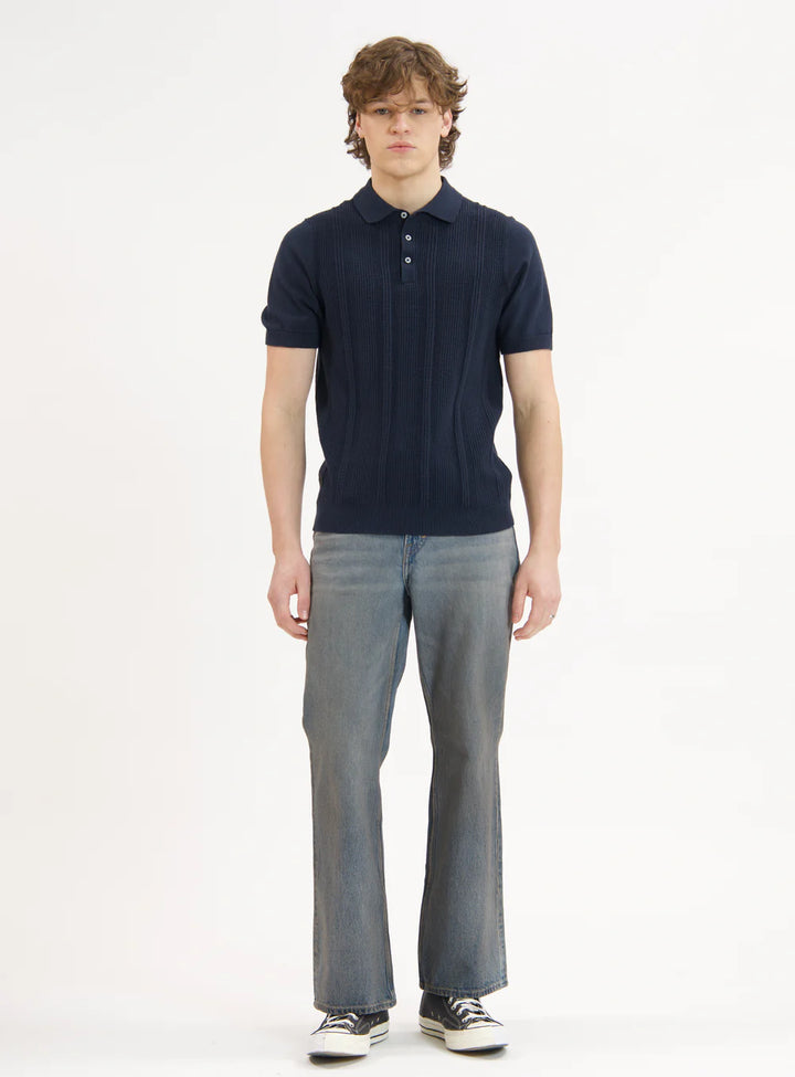 ELIO - COTTON POLO BUTTONED WITH FRONT TEXTURE "NAVY"