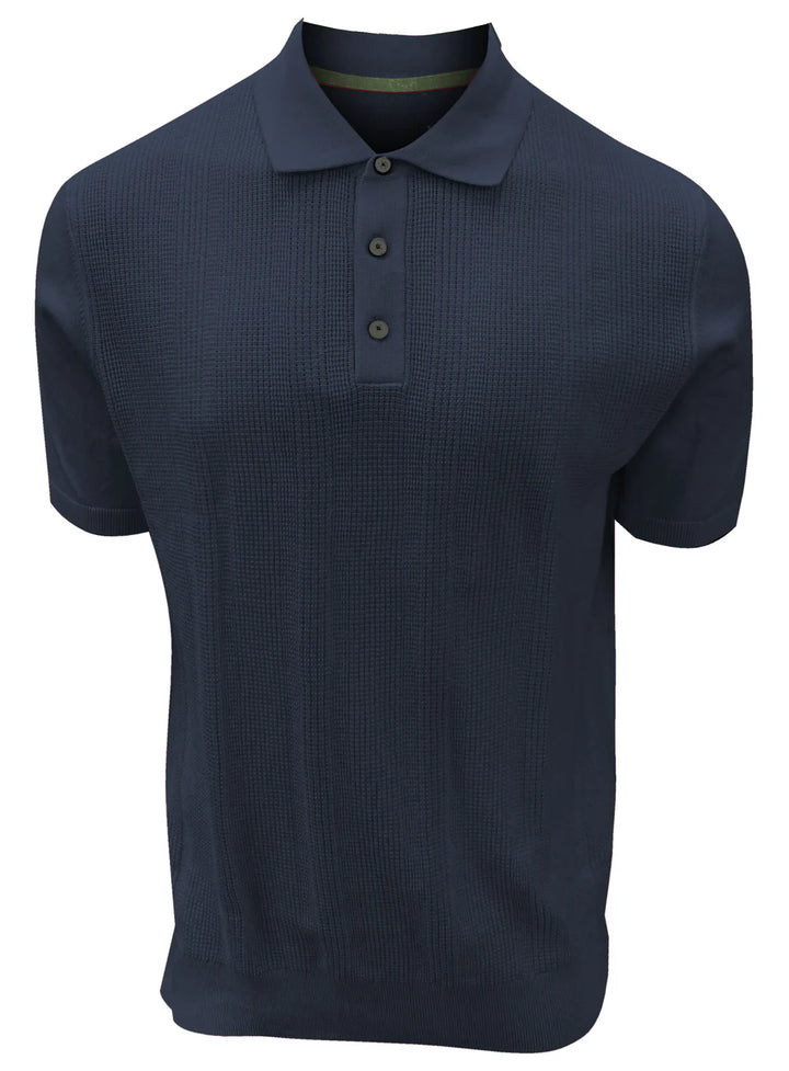 ELIO - COTTON POLO BUTTONED WITH FRONT TEXTURE "NAVY"