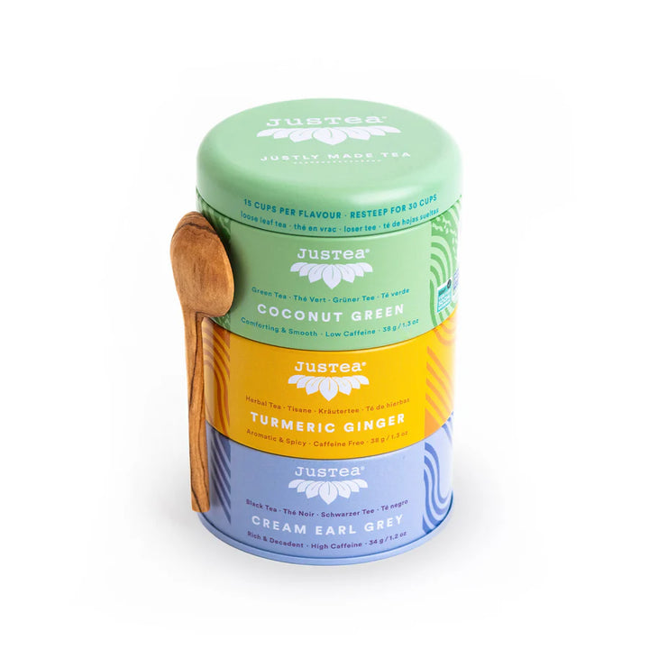 JUSTEA ASSORTED TEA TRIO & SPOON - 15 cups per tea