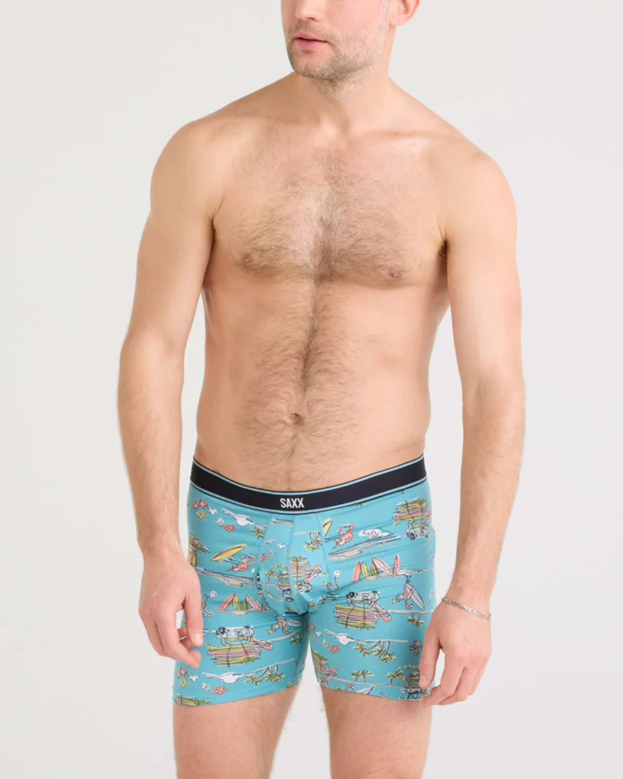 DAYTRIPPER COMFORT STRETCH BOXER BRIEF 5" "BEACH OR BUST-REEF BLUE"