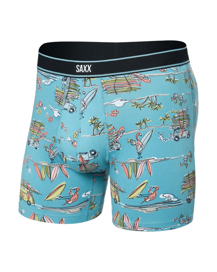 DAYTRIPPER COMFORT STRETCH BOXER BRIEF 5" "BEACH OR BUST-REEF BLUE"