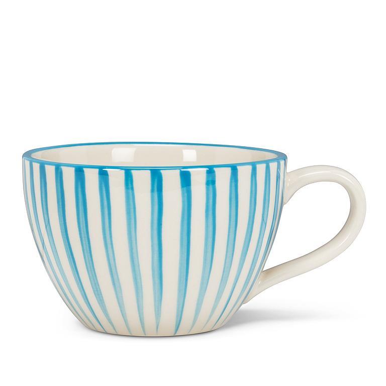 STRIPED LATTE MUG - BLUE 3''H