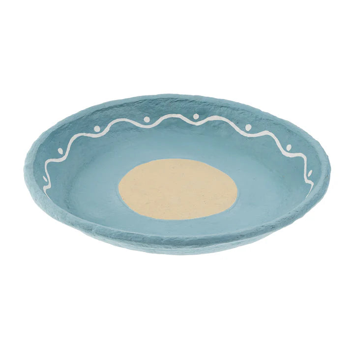 PAINTED PAPER MACHE TRAY - LARGE BLUE SWIRL