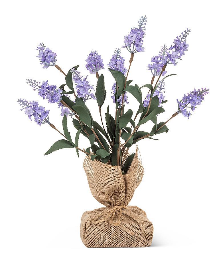 PURPLE FLOWER WITH BURLAP BASE 15''H