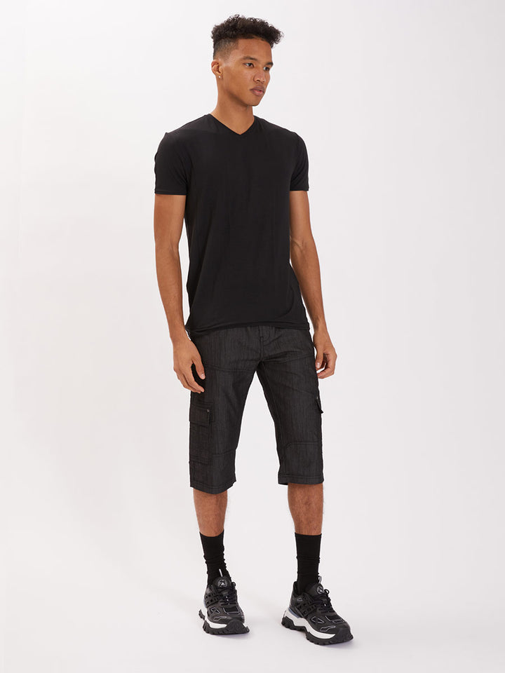 STRECH SLUB DENIM CAPRI