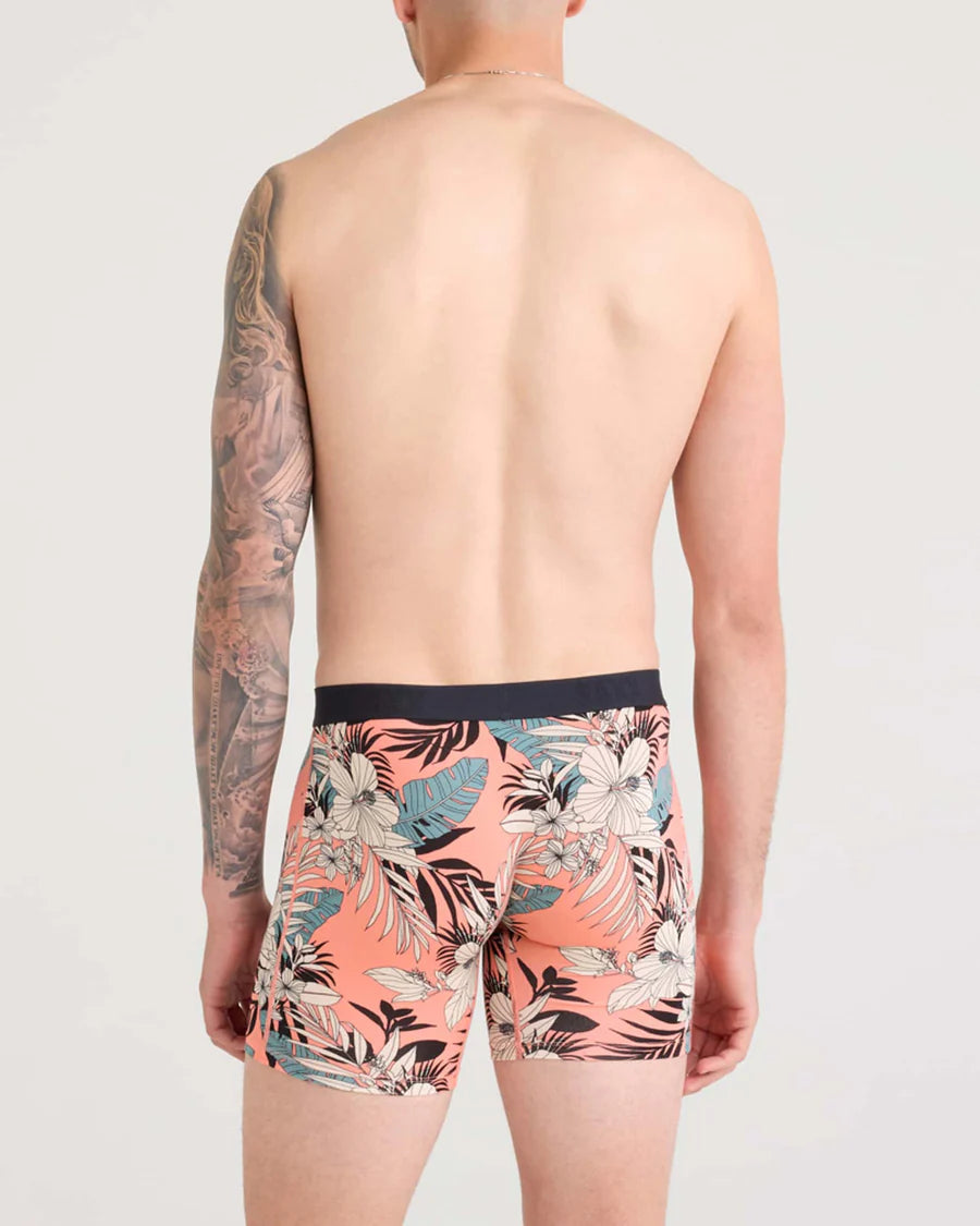 VIBE XTRA SOFT COMFORT BOXER BRIEF 6" "HIBISCUS JUNGLE-CORAL"