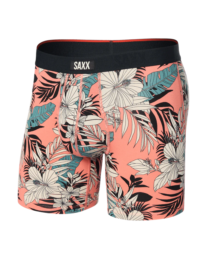 VIBE XTRA SOFT COMFORT BOXER BRIEF 6" "HIBISCUS JUNGLE-CORAL"