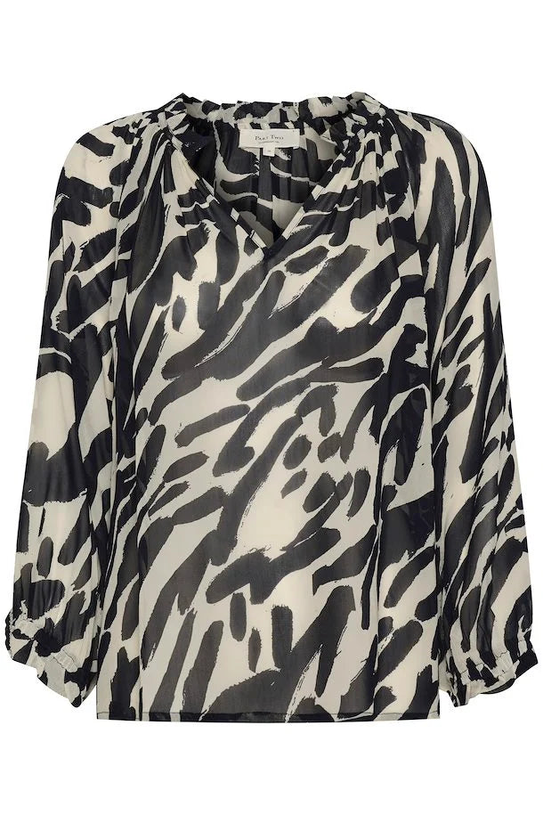 ELSIAPW BLOUSE "Dark Navy Brush Print"