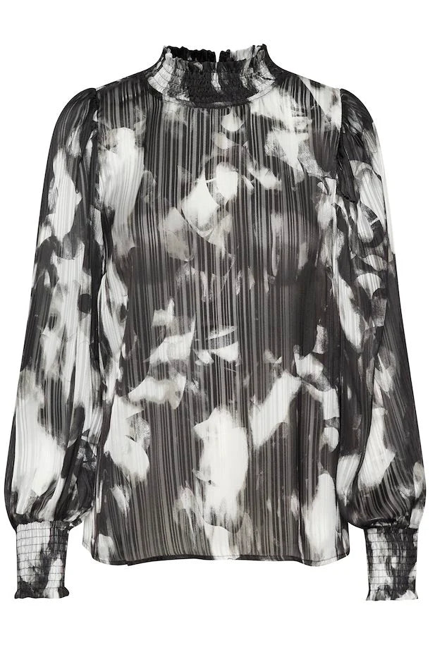 KALIFA BLOUSE "BLACK/GREY BLURRY GRAPHICS"