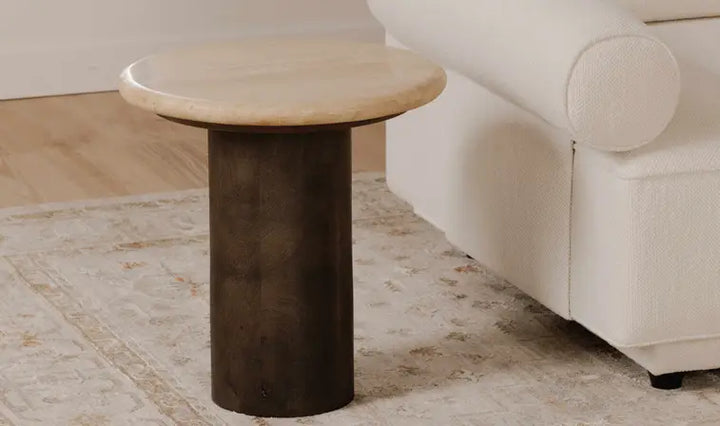 LANDON ACCENT TABLE "BEIGE TRAVERTINE"