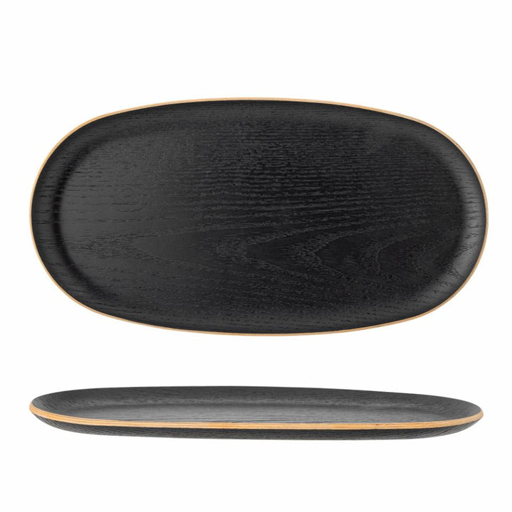 OVAL OAK WOOD SEWRVING TRAY BLACK AND NATURAL 13.3/4X7