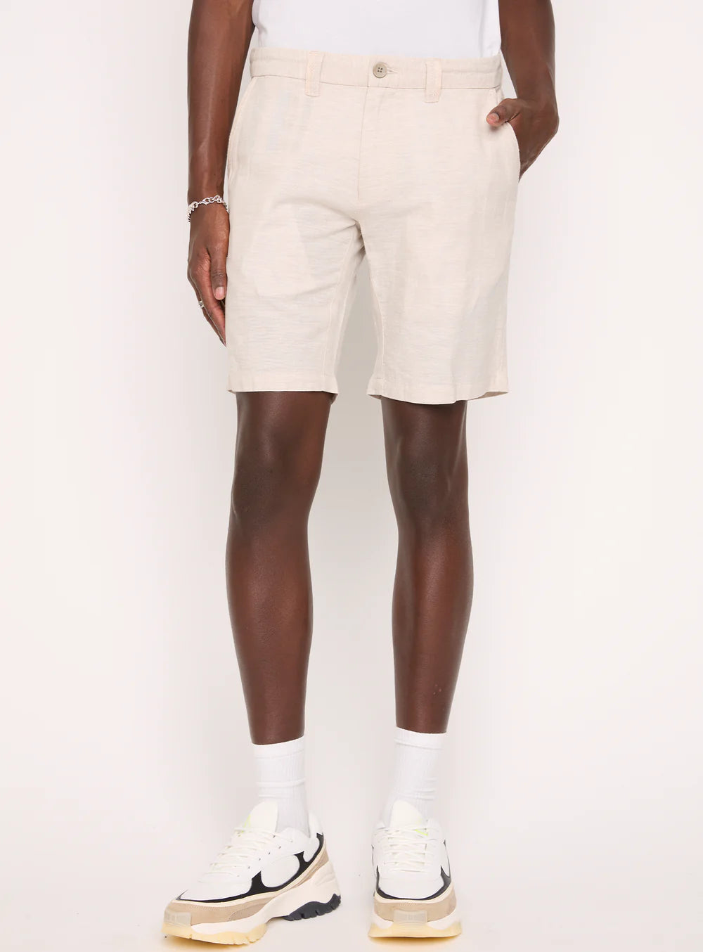LIAM - LINEN FLAT FRONT SHORTS "NATURAL"