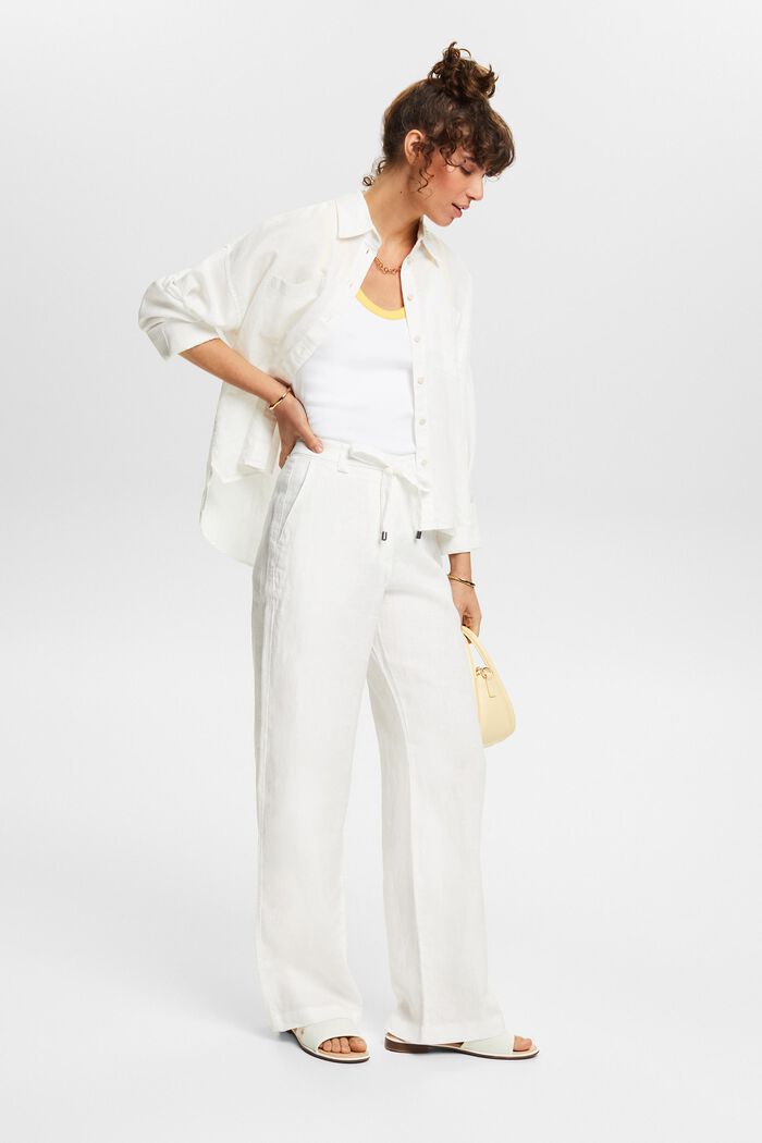 LINEN BELTED WIDE LEG PANTS