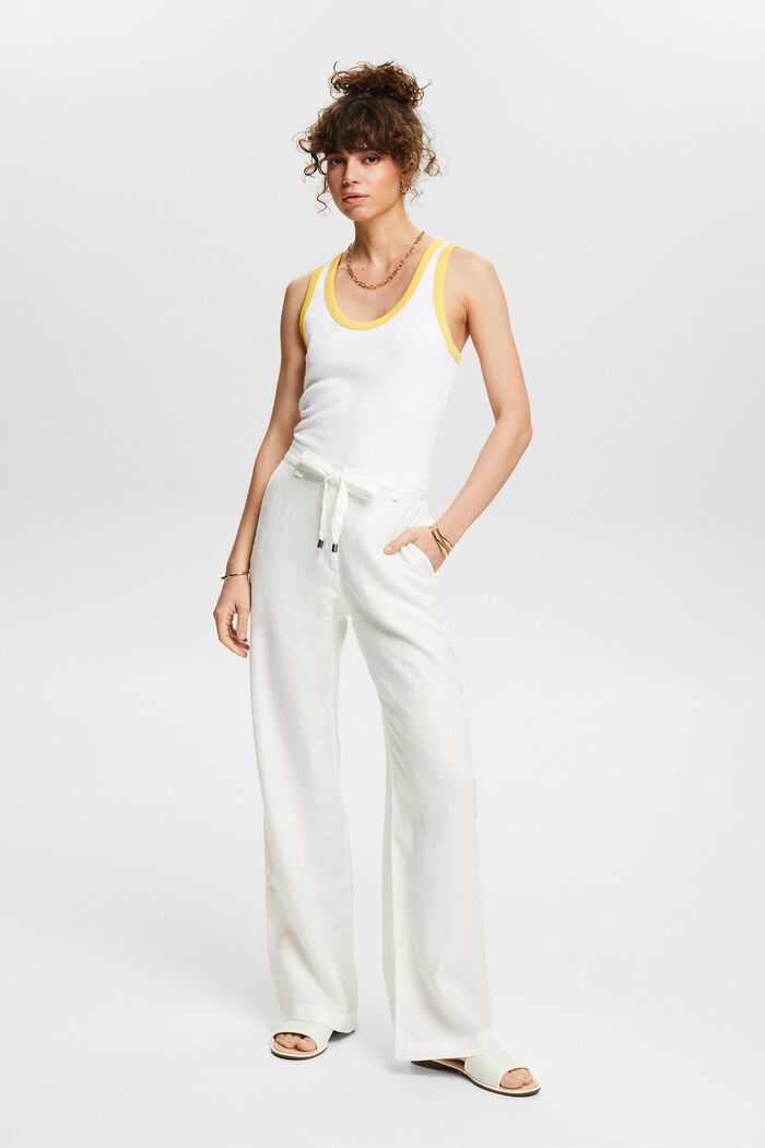 LINEN BELTED WIDE LEG PANTS