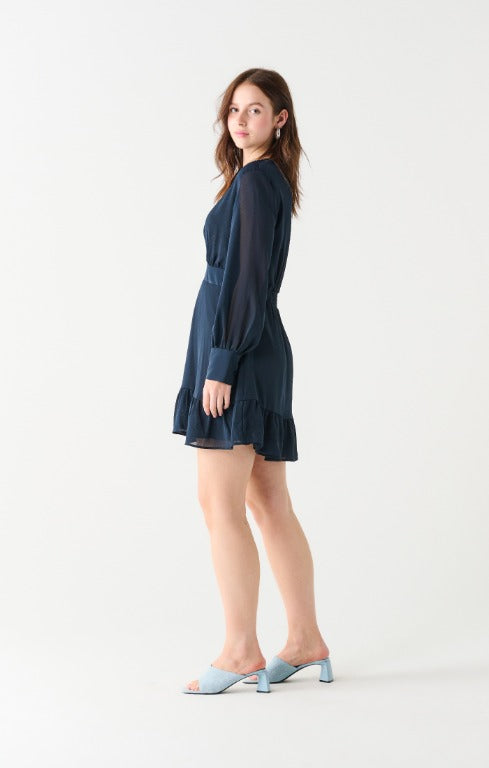 RUFFLE HEM WRAP MINI DRESS