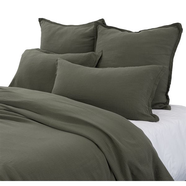 MUSLIN OLIVE GREEN DOUBLE/QUEEN DUVET COVER