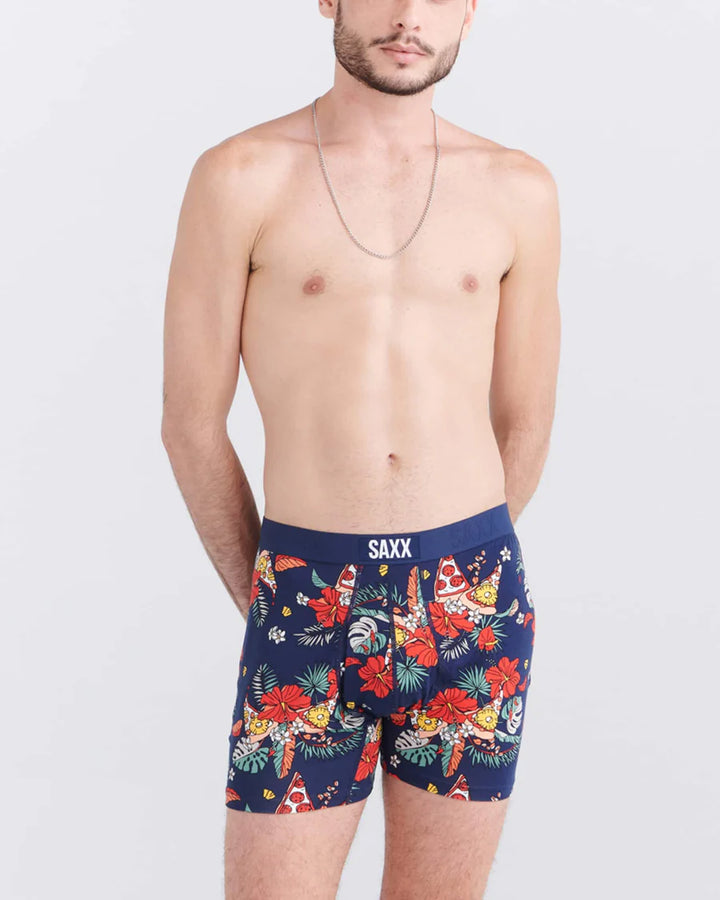 ULTRA SUPER SOFT COMFORT BLEND BOXER BRIEF 5" "HAWAIIAN PIZZA-NAVY"