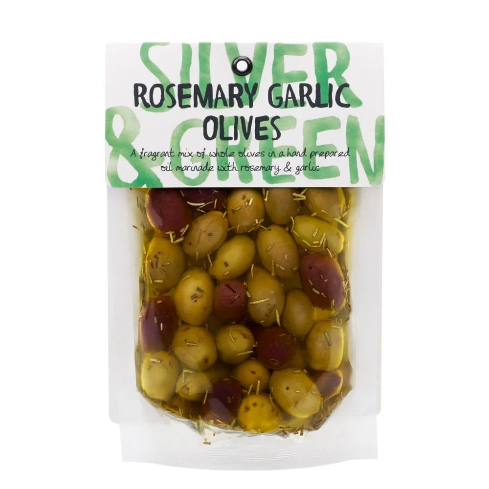 SILVER & GREEN - ROSEMARY GARLIC MIXED OLIVES 220G
