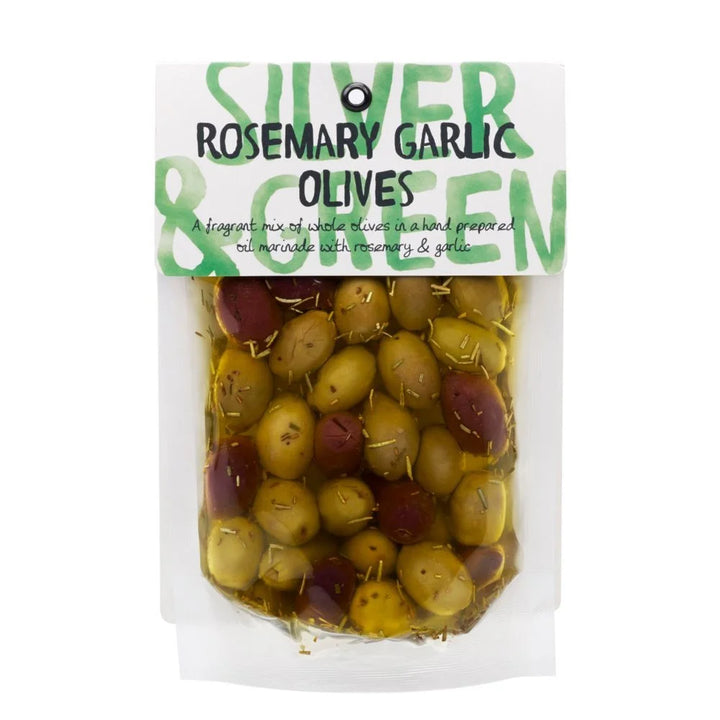 SILVER & GREEN - ROSEMARY GARLIC MIXED OLIVES 220G