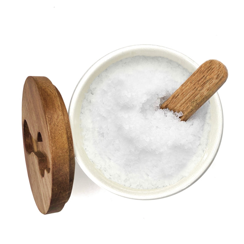SALT KEEPER WITH ACACIA LID AND SPOON