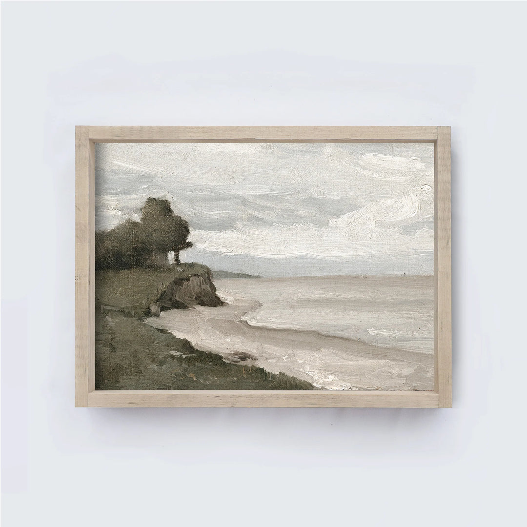 VINTAGE COASTAL SEA PAINTING "AGED FARMHOUSE" / 8.5x7"