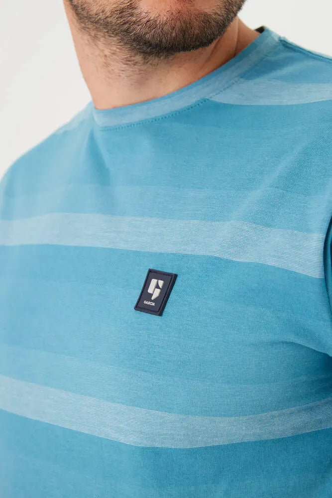 GARCIA STRIPED T-SHIRT "LIGHT TEAL"