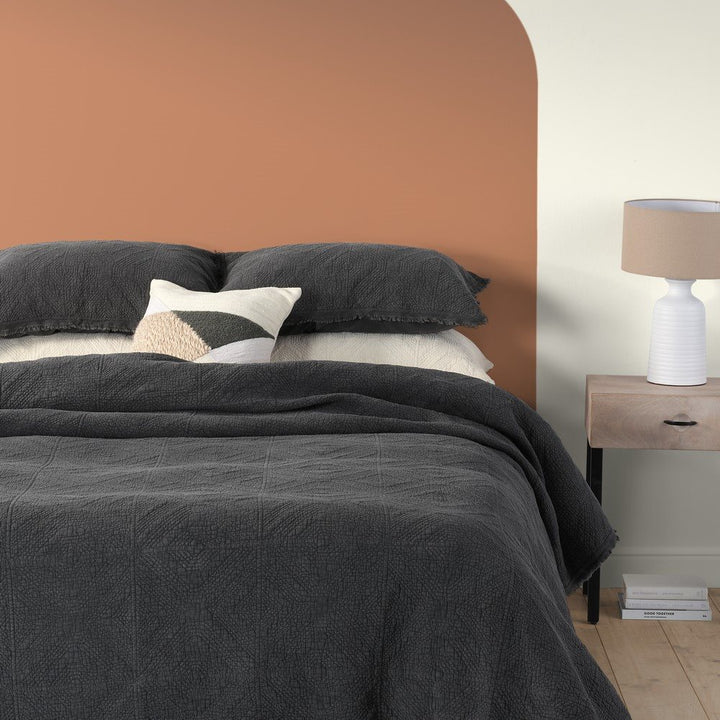 Brunelli Stone Washed Charcoal Quilted Duvet Cover Double/Queen