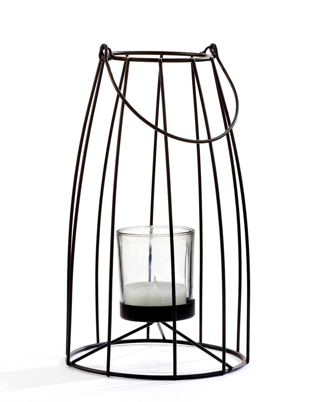 BLACK IRON AND GLASS TEALIGHT HOLDER