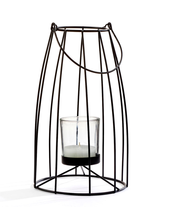 BLACK IRON AND GLASS TEALIGHT HOLDER