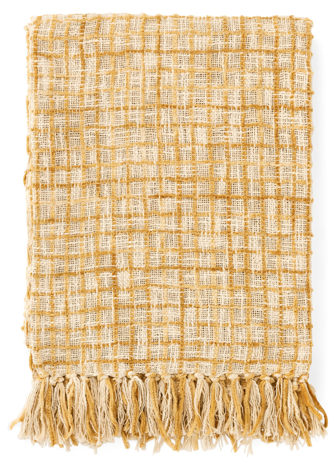 WOVEN COTTON/POLY CHENILLE THROW - OFF WHITE/OCHRE