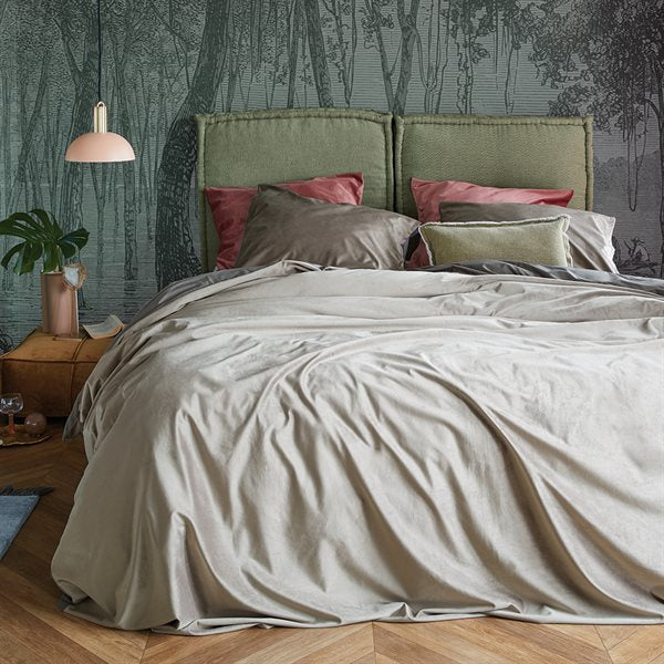 VELOUTE GREY VELVET DUVET COVER - DOUBLE/QUEEN + 2 PILLOW SHAMS