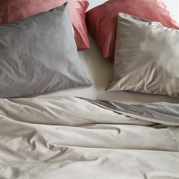 VELOUTE GREY VELVET DUVET COVER - DOUBLE/QUEEN + 2 PILLOW SHAMS