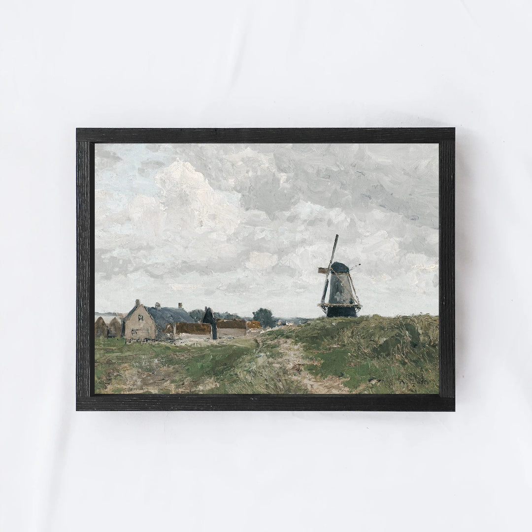 VINTAGE DUTCH WINDMILL WALL ART "BLACK WASH" / 19x13"
