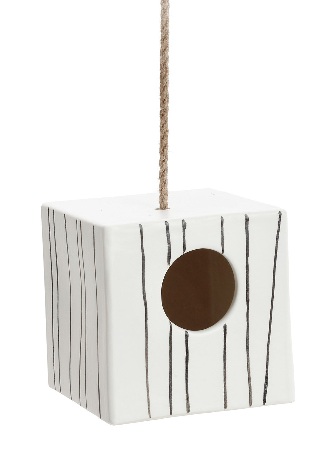 CERAMIC CUBE BIRDHOUSE WITH ROPE 5.5''