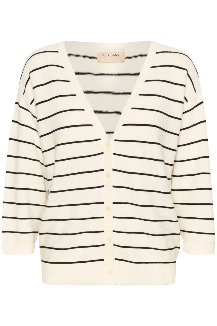CREAM Sillar Knit Cardigan - Eggnog/Black Stripe