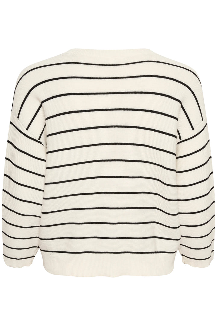 CREAM Sillar Knit Cardigan - Eggnog/Black Stripe