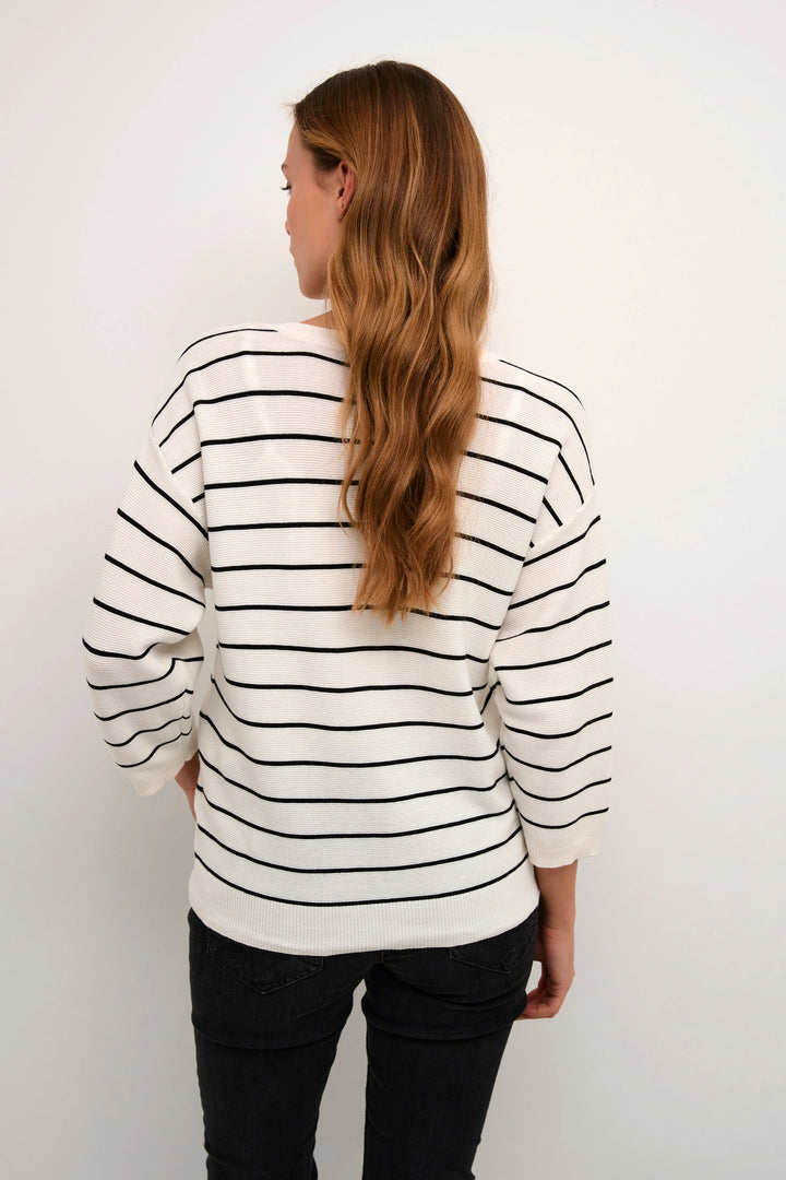 CREAM Sillar Knit Cardigan - Eggnog/Black Stripe