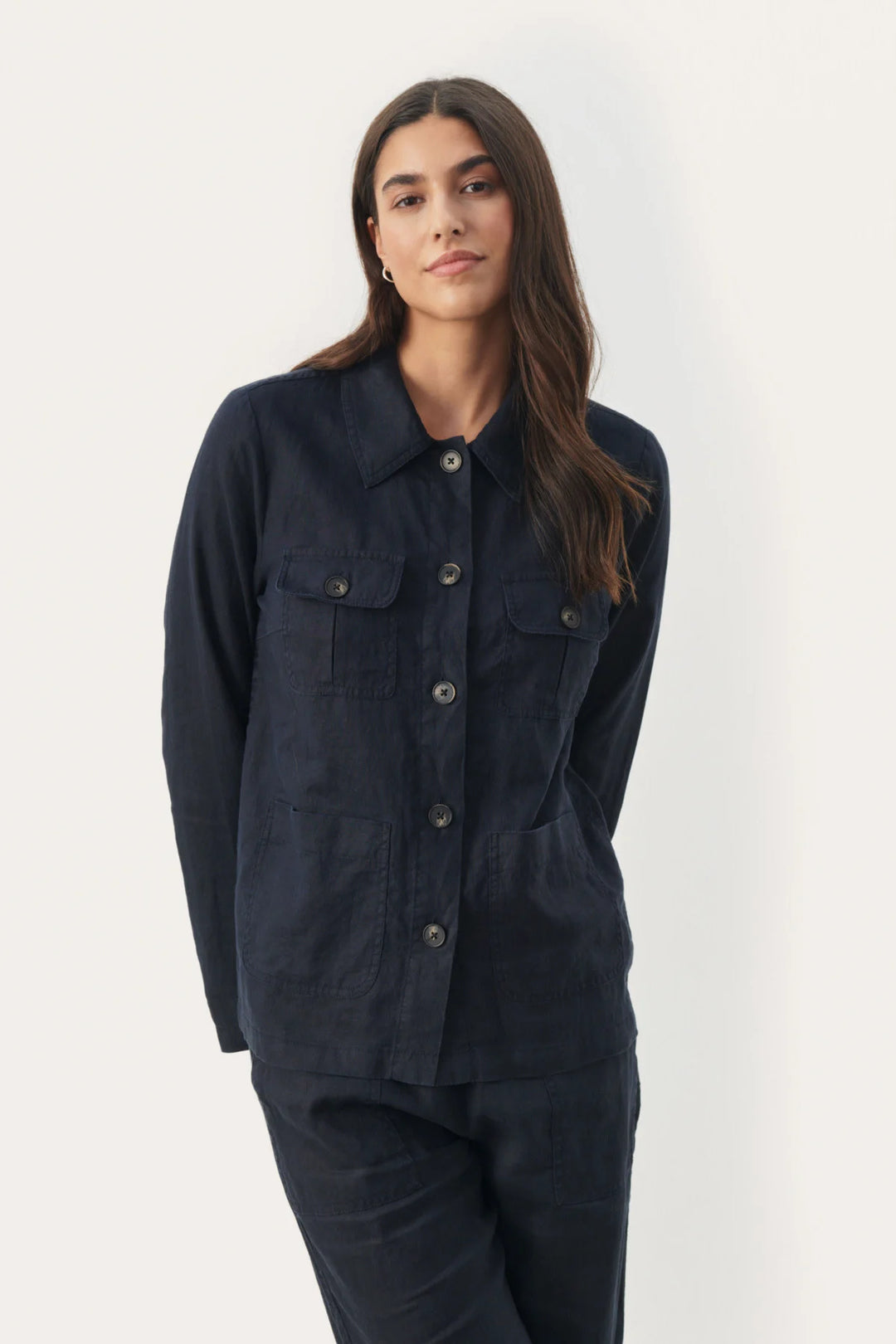 ELNORAPW LINEN BLAZER "Dark Navy"