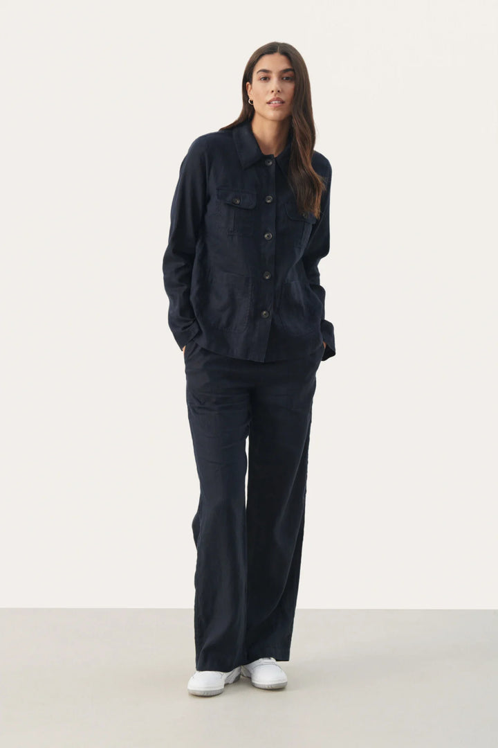 ELNORAPW LINEN BLAZER "Dark Navy"