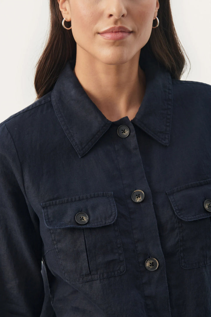 ELNORAPW LINEN BLAZER "Dark Navy"