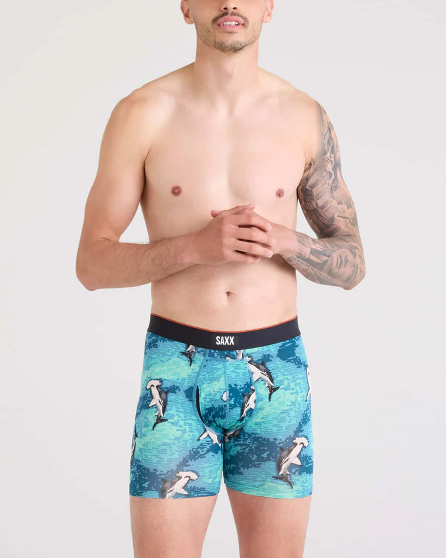 MULTI-SPORT MESH PERFORMANCE BOXER BRIEF 6" "HAMMERHEAD CAMO-AQUA"