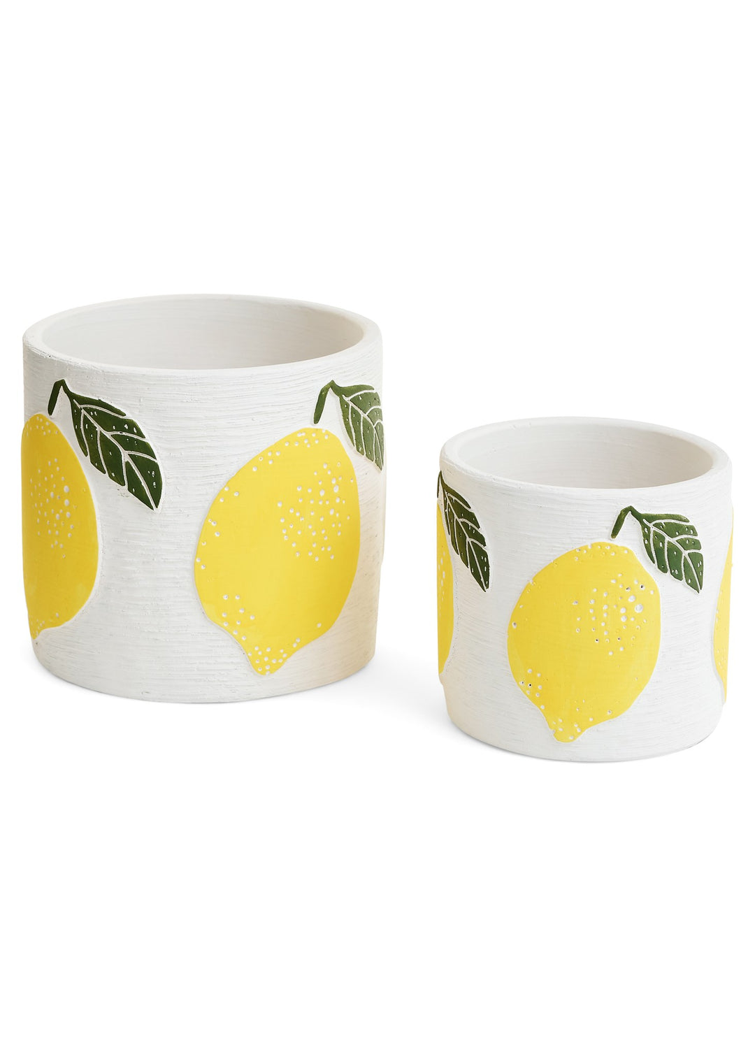 LARGE LEMON CEMENT PLANTER - WHITE/YELLOW 5.5X5