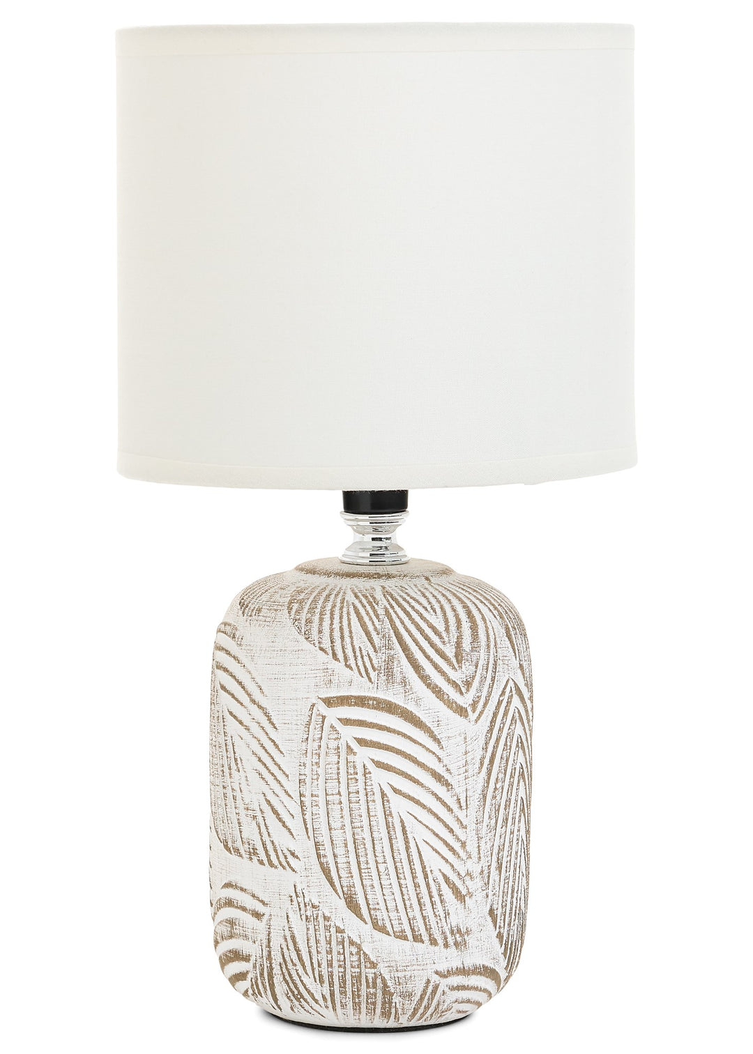 CERAMIC EMBOSSED LEAF TABLE LAMP - BROWN/ECRU