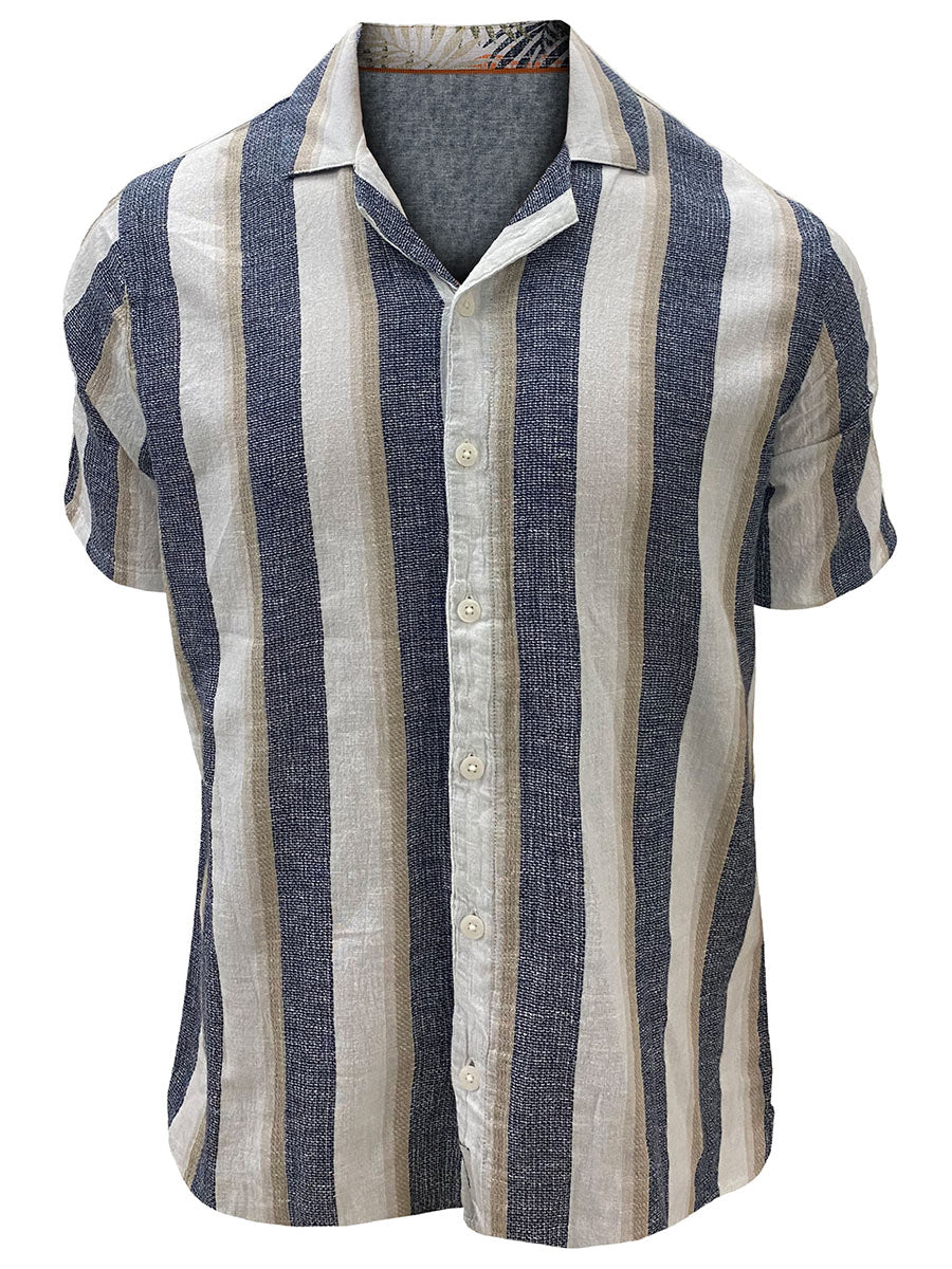 Point Zero - BRUCE Linen Basket Weave Stripe Cabana Shirt
