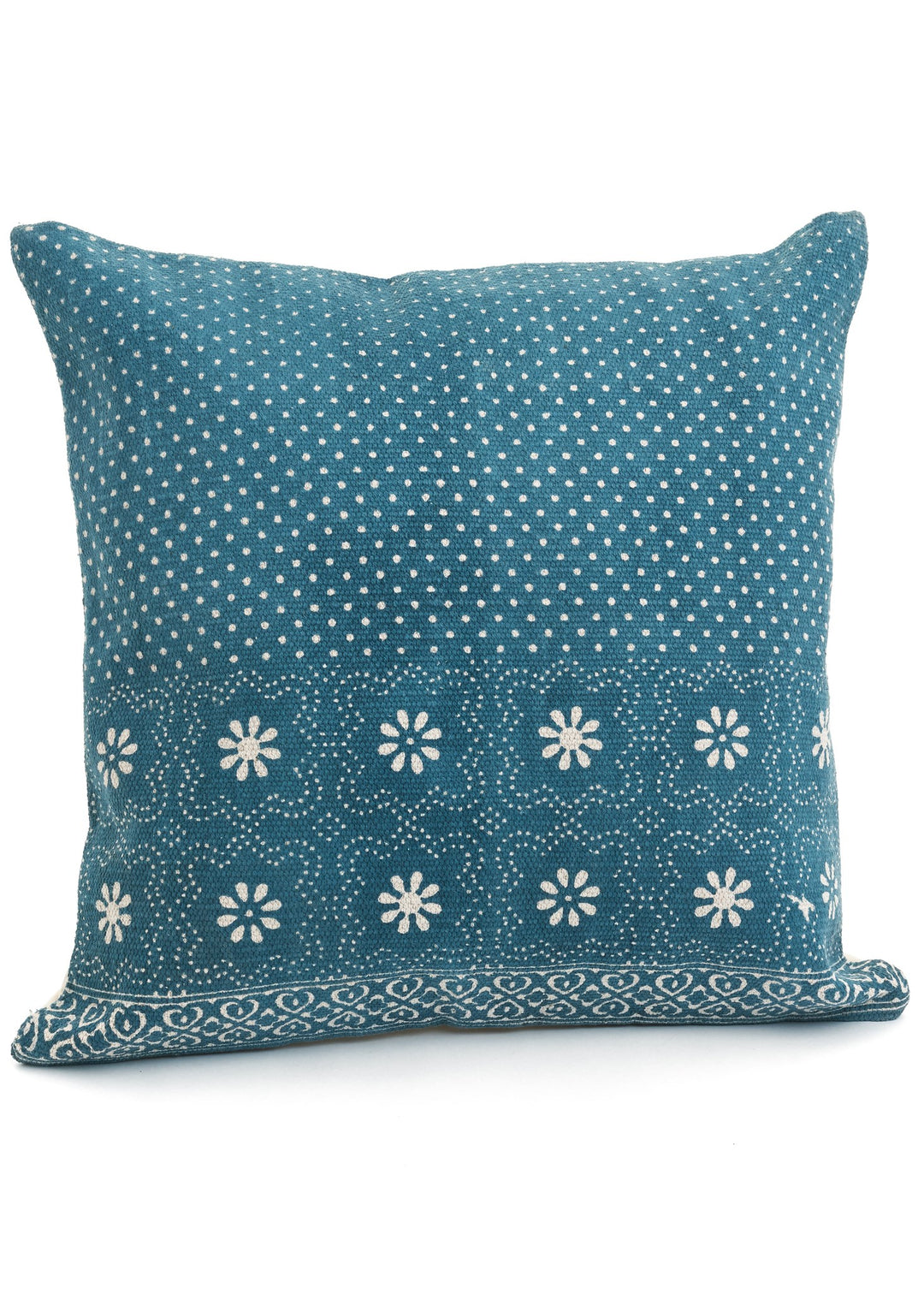 PRINTED COTTON CUSHION - BLUE/OFF WHITE 20X20